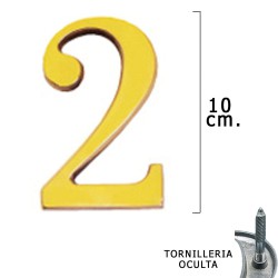 Numero Latón "2" 10 cm. con Tornilleria Oculta (Blister 1 Pieza)
