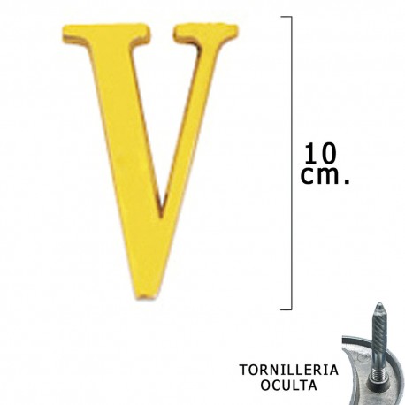 Letra Latón "V" 10 cm. con Tornilleria Oculta (Blister 1 Pieza)