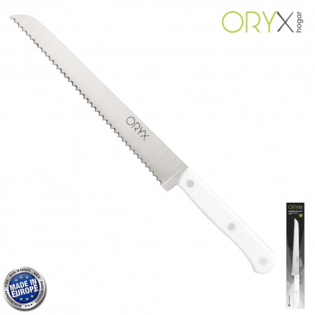 Cuchillo Husky Panero 21 cm. Hoja Acero Inoxidable, Cuchillo Pan , Cuchillo Cortar Pan Mango Ergonomico Blanco