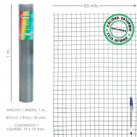 Malla Electrosoldada Galvanizada 19x19 / 100 cm. rollo 25 Metros Uso Domestico